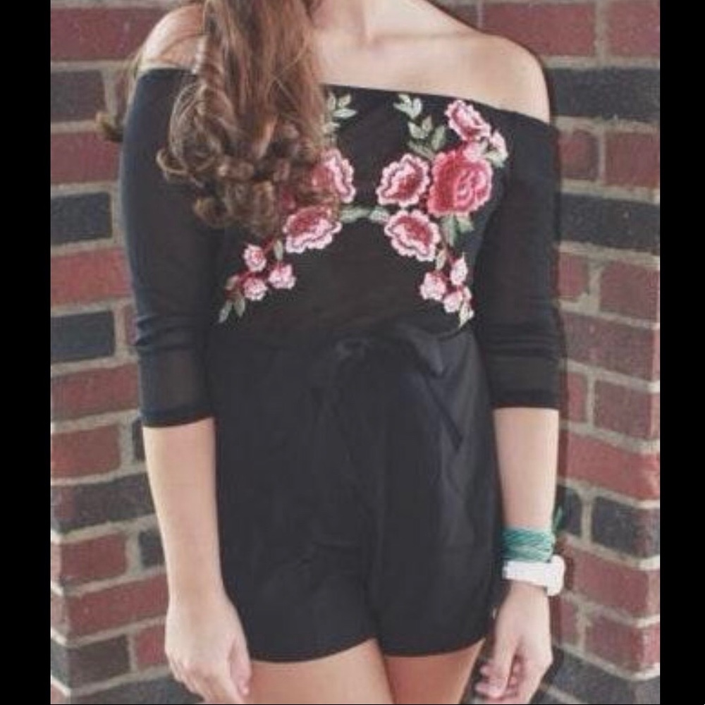 Black floral mesh romper